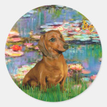 Dachshund (brown1) - Lilies 2 Sticker