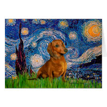 Dachshund (Brown1) - Starry Night Greeting Card