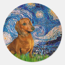 Dachshund (Brown1) - Starry Night Sticker