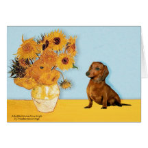 Dachshund (brown1) - Sunflowers Card