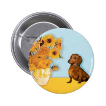 Dachshund (brown1) - Sunflowers - Customized Button