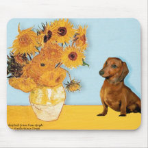 Dachshund (brown1) - Sunflowers Mouse Pad