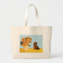 Dachshund (brown1) - Sunflowers Tote Bags