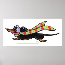 Dachshund Cold Run Winter Illustration Poster