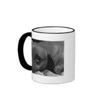 Dachshund Dog with Sad Eyes in Black and White Mug