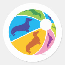 Dachshund Fun Beachball Round Stickers
