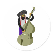 Dachshund Jazz Bass Player Round Sticker