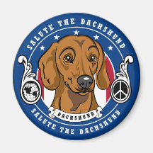Dachshund Magnet Round Blue