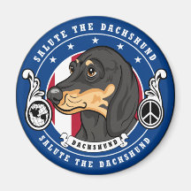 Dachshund Magnet Round Blue