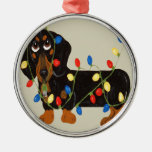 Dachshund Tangled In Christmas Lights Blk/TanOrnam Christmas Ornaments