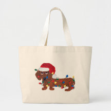 Dachshund Tangled In Christmas Lights (Red) Bags