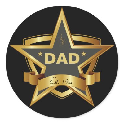 Dad Black and Gold Star Round Stickers by giftsbonanza
