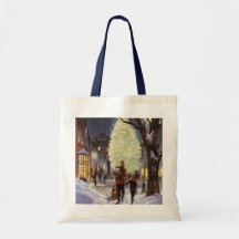 Dad Christmas Shopping with the Kids in the Snow Canvas Bags