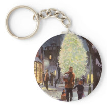 Dad Christmas Shopping with the Kids in the Snow Key Chains