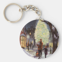 Dad Christmas Shopping with the Kids in the Snow Key Chains