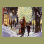 Dad Christmas Shopping with the Kids in the Snow postcards