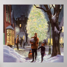 Dad Christmas Shopping with the Kids in the Snow Poster