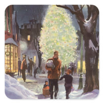 Dad Christmas Shopping with the Kids in the Snow Square Stickers
