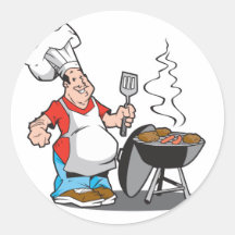 dad cooking on the grill round stickers