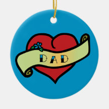 Dad Tattoo Heart Christmas Tree Ornaments