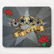 Dad Tattoo Style Brass Knuckles and Roses Mousepad