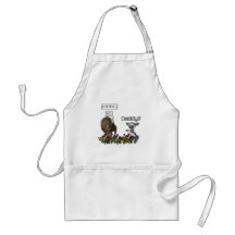 Daddy? asks a cute lamb to a big lion aprons