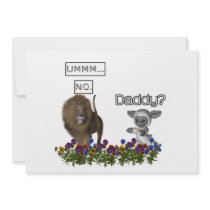 Daddy? asks a cute lamb to a big lion