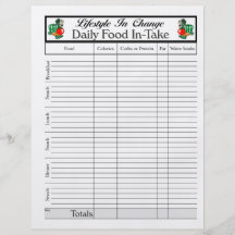 Daily Food In-Take page, for Lifestyle Change Personalized Flyer