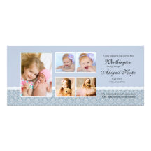 Dainty Damask Blue - Photo Birth Announcement