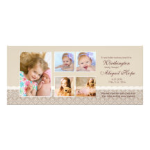 Dainty Damask Brown - Photo Birth Announcement