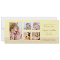 Dainty Damask Pale Yellow - Photo Birth Announceme