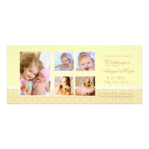 Dainty Damask Pale Yellow - Photo Birth Announceme Custom Invites