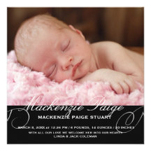 Dainty Etching Photo Birth Announcement