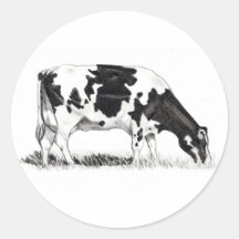 DAIRY COW, PENCIL ART ROUND STICKERS