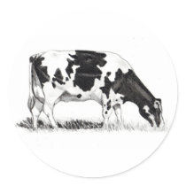 DAIRY COW, PENCIL ART ROUND STICKERS