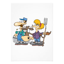 dairy farmers with silly cow cartoon announcement