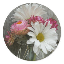 Daisies & Strawflowers in a Jar & Barnwood Sticker