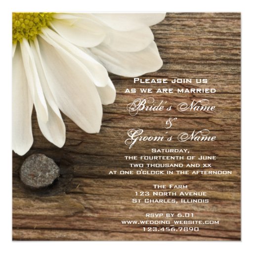 Daisy and Barn Wood Country Wedding Invitation