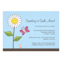 Daisy & Butterfly Girls Birthday Party Invitation