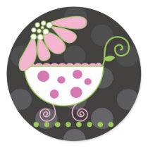 Daisy Carriage Baby Invitation or Favour Sticker