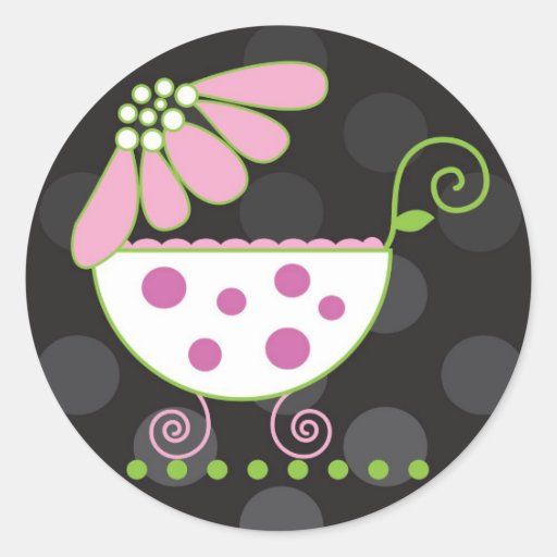 Daisy Carriage Baby Invitation or Favour Sticker