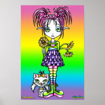 "Daisy" Cute Cat Flower Fae Art Poster