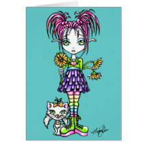 "Daisy" Cute Flower Child and Kitty Card