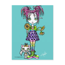 "Daisy" Cute Flower Child and Kitty Postcard