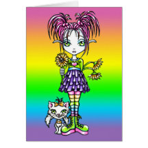 "Daisy" Cute Flower Child Cat Fairy Art Card