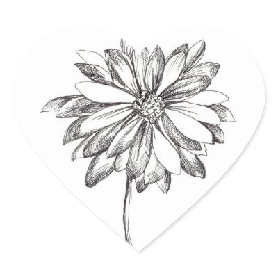 Daisy Flower Heart Sticker Black White Drawing by CountryGarden