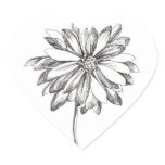Daisy Flower Heart Sticker Black White Drawing