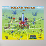 Dallas Texas Cartoon Map Print