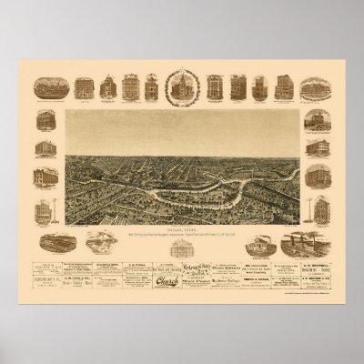 Dallas, TX Panoramic Map - 1892 Print by lc_maps
