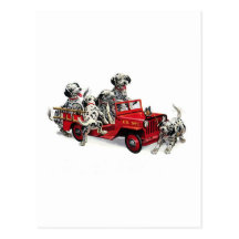 Dalmatian Pups with Fire Truck Postcard